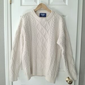Aelfric Eden Cable Knit Crewneck Sweater Womens Sz M Warm White Fisherman Cozy